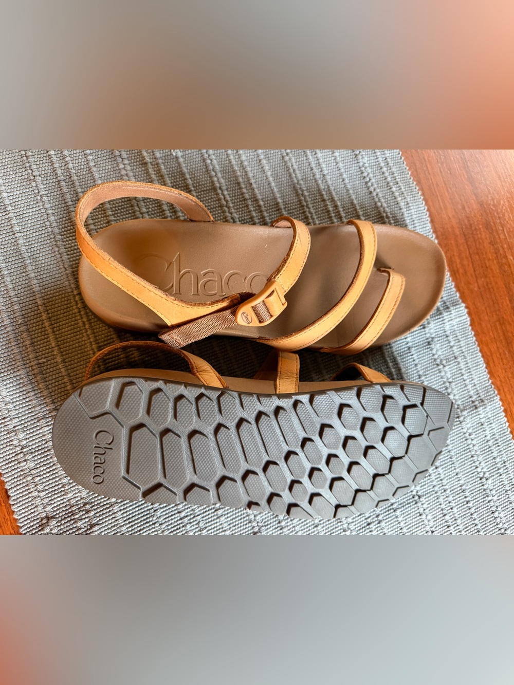 Chaco Women's lowdown Leather Strappy Sandals in bone brown